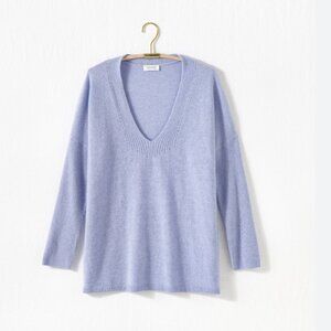 Haven Well Within Cornflower Blue Cashmere V-Neck Sweater, Size Medium